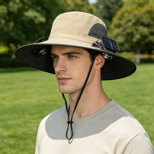 2026 Rechargeable Outdoor Wide Brim Cooling Hat with Dual Fans, UPF 50+ Sun Protection, Waterproof and Breathable Design for Fishing, Camping, Gardening, and Outdoor Sports - Ideal Summer Gift for Father's Day